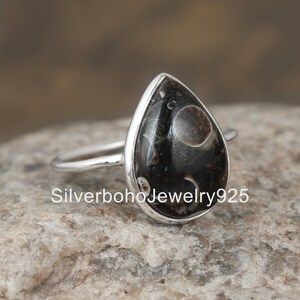 Pear Cabochon Turritella Agate Ring , Boho Silver Jewelry , Turritella Fossil Ring , Everyday Ring , Promise Ring , Sterling Silver Jewelry
