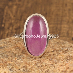 Natural Jade Ring, 925 Silver Ring for Women, Purple Jade Ring, Purple Gemstone Ring , Smooth Jade Ring , Handmade Silver Ring Jewelry