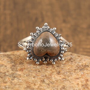Turritella Agate Heart Ring: Minimalist Boho Sterling Silver