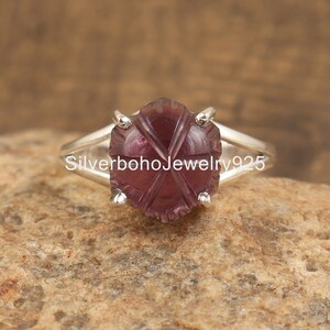 Natural Garnet Stone Ring 925 Sterling Silver Ring January Birthstone Jewelry Garnet Flower Shape Stone Ring For Woman