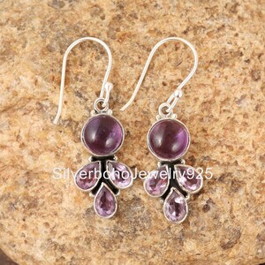 Natural Amethyst Earrings, 925 Sterling Silver Earrings, Gift for her, February Birthstone, Purple Gemstone Earrings, Double Stone Earrings