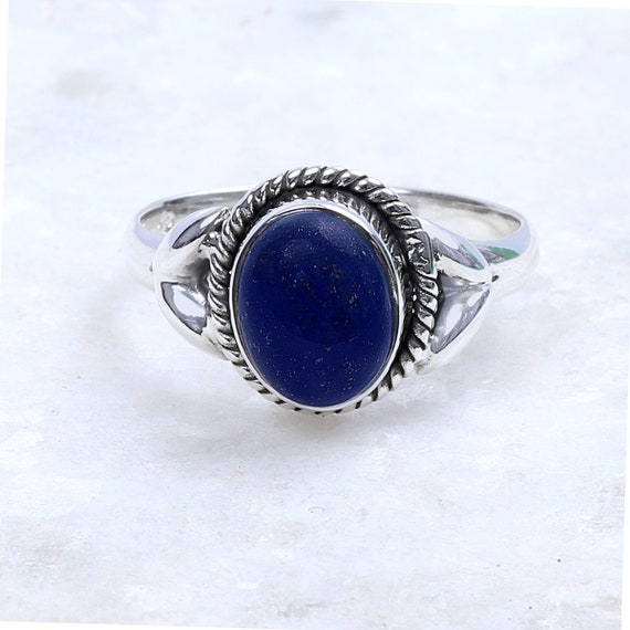 Handmade Lapis Lazuli Ring: Oval Cabochon, 925 Sterling Silver, Boho Jewelry