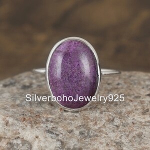 Handmade Sterling Silver Stichtite Ring: Oval Purple Gemstone Jewelry