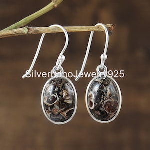 Turritella Jasper Earring , 925 Sterling Silver Jewelry , Turritella Gemstone Earring , Bezel Earring , Agate Jewelry , Handmade Jewelry