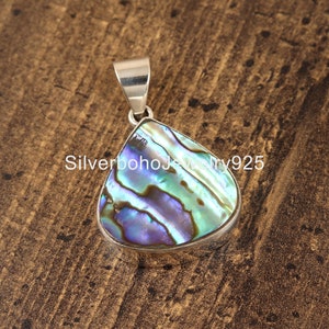 Natural Abalone Shell Pendant , 925 Sterling Silver Gemstone Jewelry, Minimalist Abalone Shell Pendant For Women ,Fancy Shape Pendant , Sale
