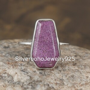 Sterling Silver Stichtite Coffin Ring: Purple Stone Statement Jewelry