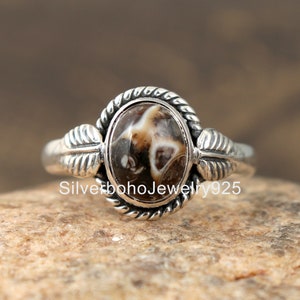 Turritella Ring, 925 Sterling Silver Ring, Turritella Agate Ring, Handmade Gemstone Ring, Silver Ring, Minimalist Ring, Boho Jewelry