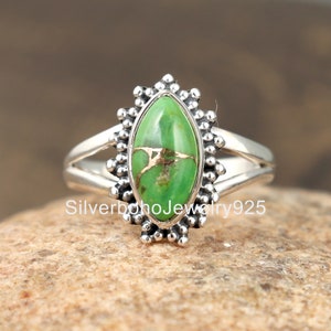 Anel de cobre verde e turquesa, anel com pedras preciosas, anel de prata 925, anel de cobre e turquesa, anel de prata exclusivo, joias de turquesa, anel feminino, venda