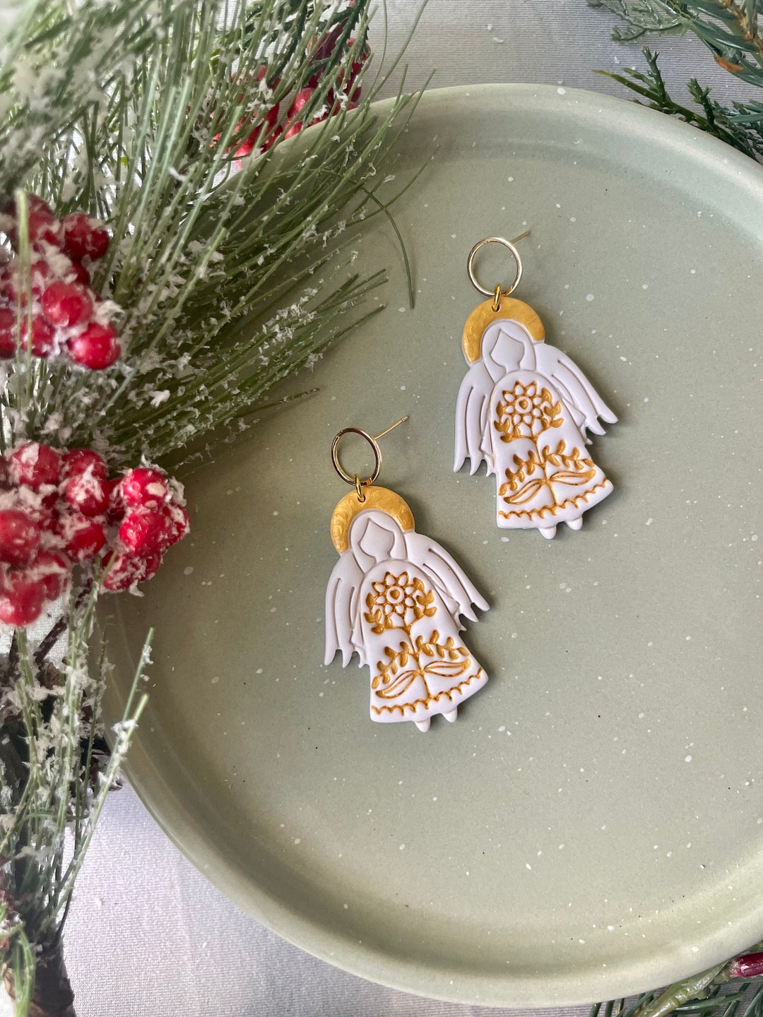 Nativity Scene Earrings, Religious Earrings, Hoilday Clay Earrings, Angel Earrings, Christmas