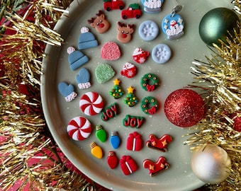 Festive Christmas Clay Studs, Christmas Tree Holiday Jewelry, Stud Pack, Snowflake Winter Clay Earrings, Santa’s Sled Reindeer, Gumdrops