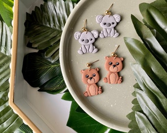 Koala Bear Earrings, Brown Bear Dangles, Zoo Animal Earrings, Summer Clay Earrings, Hypoallergenic Findings, Gifts for Her, Trip to the Zoo