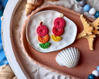 Citrus Fruit Statement Earrings, Summer Vacation Beach Earrings, Lemon/Lime Earrings, Polymer Clay Earrings, Gold Studs, Gifts for Her