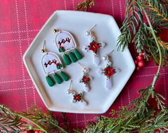 Nativity Scene Earrings, Religious Earrings, Hoilday Clay Earrings, Angel Earrings, Christmas Earrings, Gifts for Her, Gold Findings