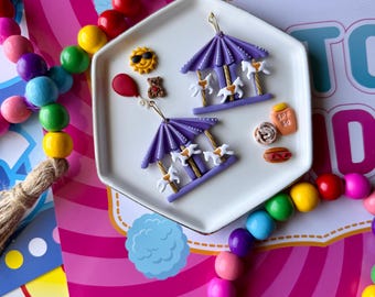 Amusement Park Merry-Go-Round Summer Polymer Clay Earrings, Colorful Jewelry, Gifts for Her, Carousel Dangles, Statement Carnival Earrings