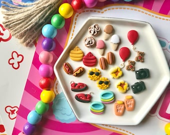 Amusement Park Summer Polymer Clay Stud Earrings, Colorful Jewelry, Gifts for Her, Hot Dog studs, Carnival Food Earrings, Ballon Studs