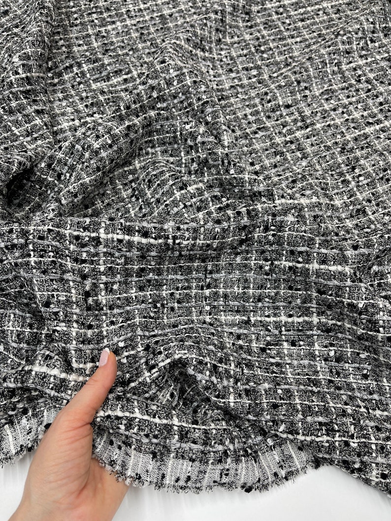Tweed Fabric Luxury Woven Boucle Cotton Blend Plaid BLACK - Etsy