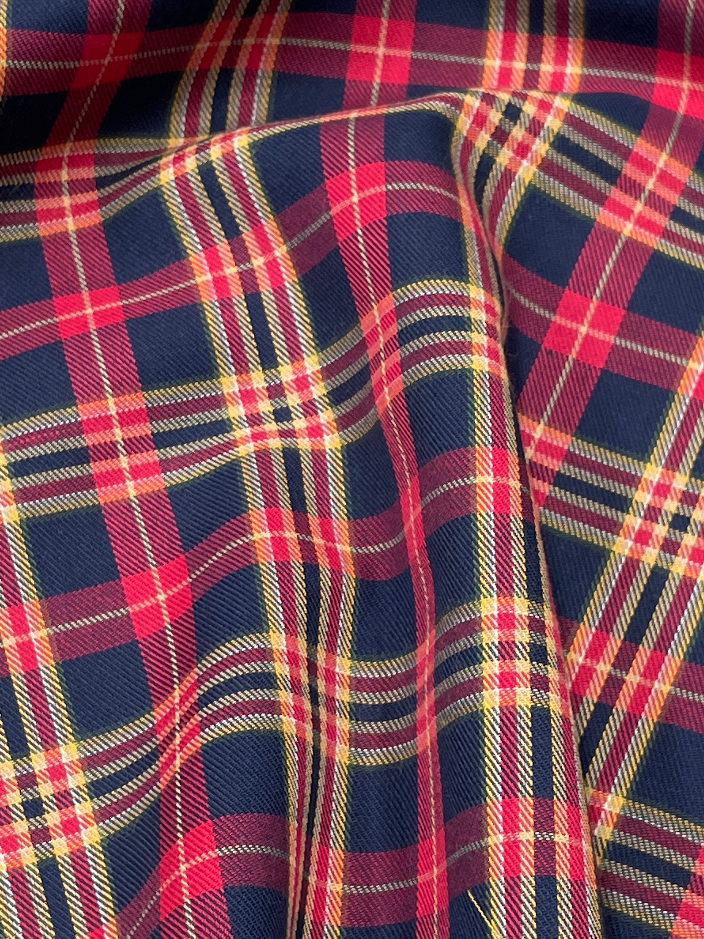Woven Cotton Tartan Fabric, Red Yellow Navy Blue Plaid, Royal Stewart White  Check, for Shirt, Dress, Blazer, by 2.0 Meter -  Singapore
