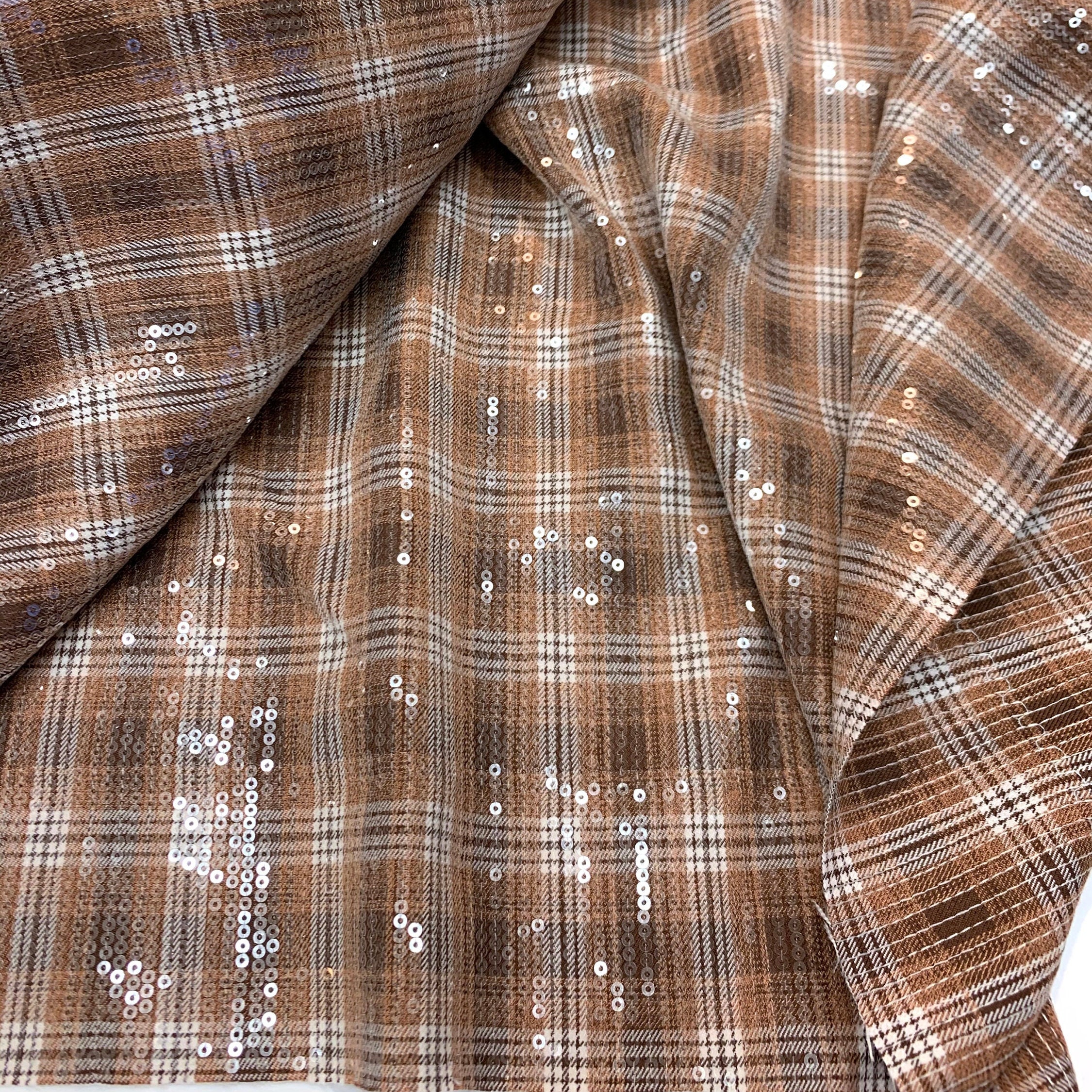 Sequin Plaid Fabric, Brown Beige Tartan Check, Iridescent Sparkly Novelty  Material for Suit, Dress, Coat, by 2.0 Meter 