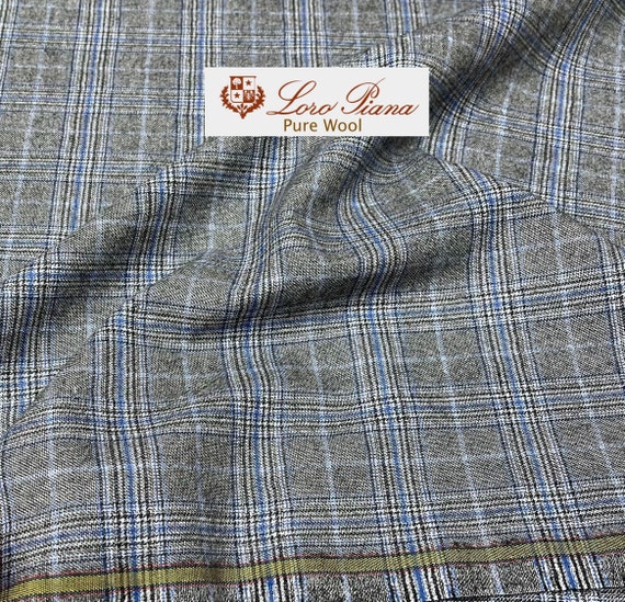 Plaid Suiting Fabric LORO PIANA Wool With Grey Blue White - Etsy