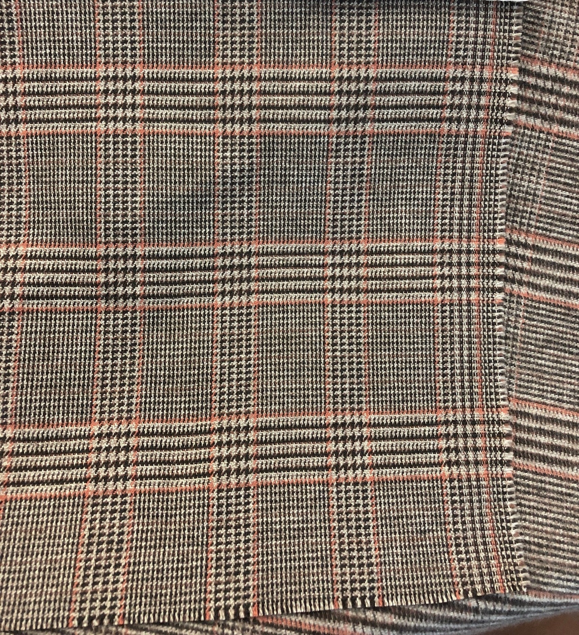 Plaid WOOL Suiting Fabric Stretch BROWN BEIGE Tartan Orange Etsy