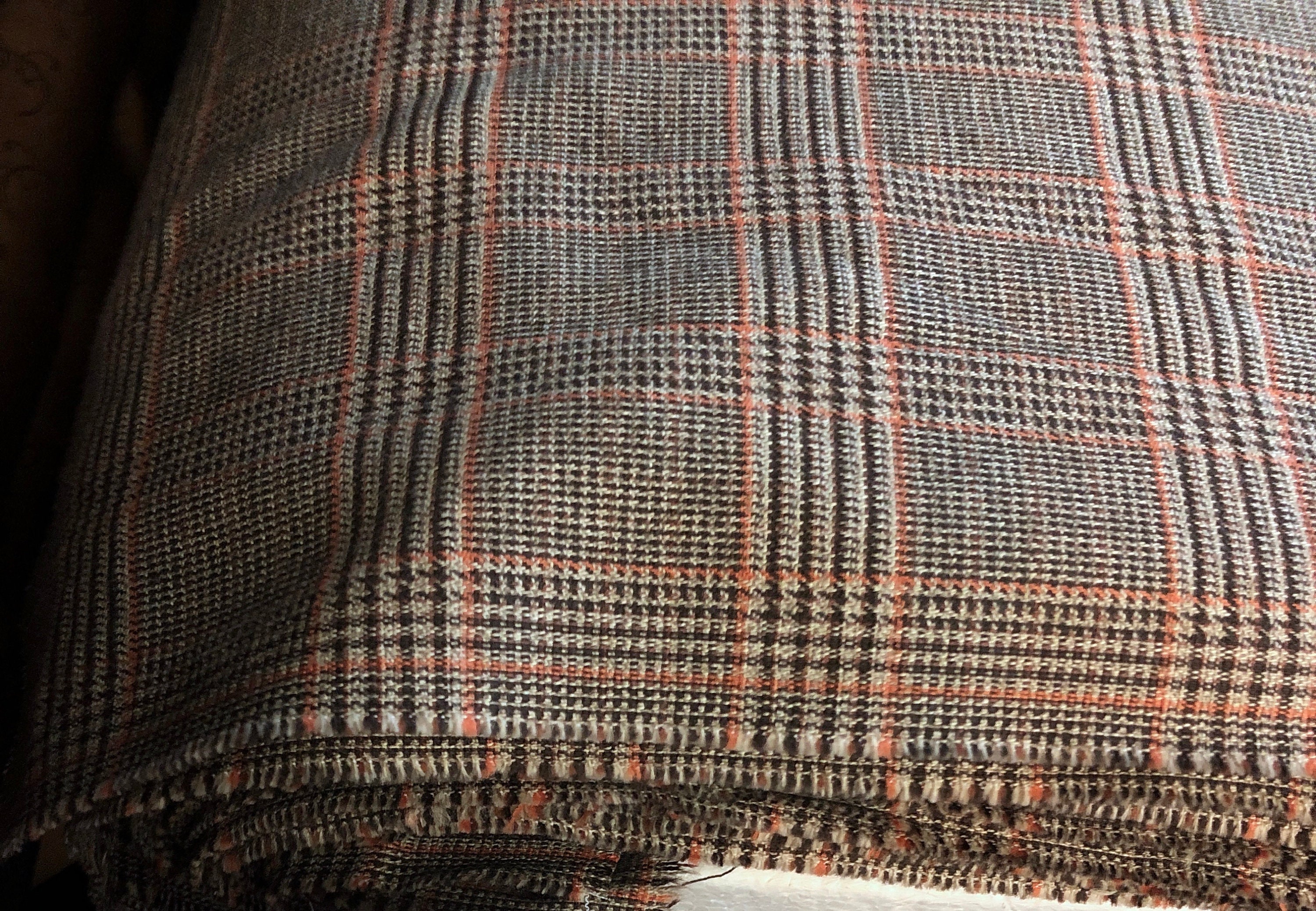 Plaid WOOL Suiting Fabric Stretch BROWN BEIGE Tartan Orange - Etsy Canada