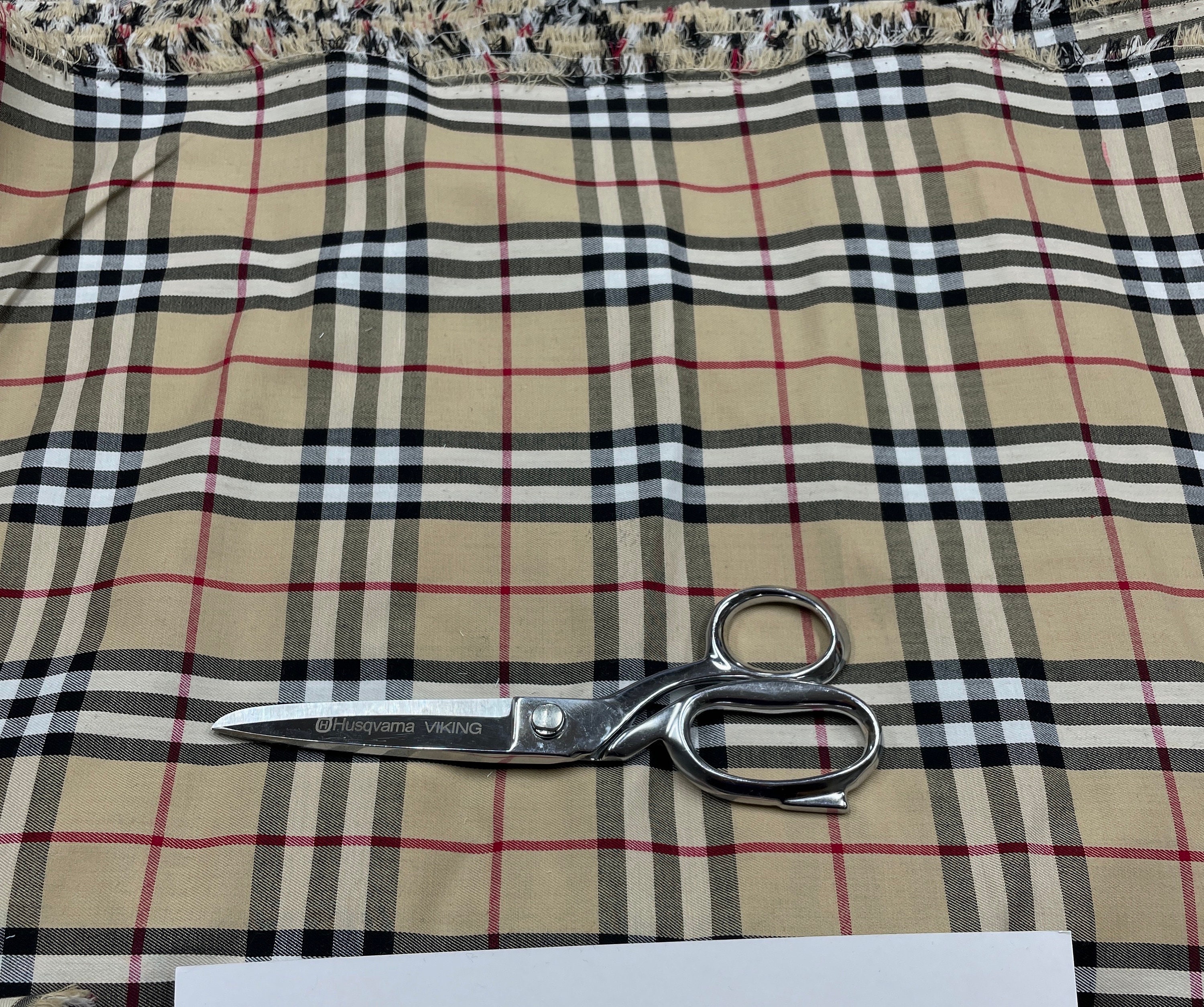 Plaid Fabric, Cotton Tartan Tan Beige With White Black Red Check