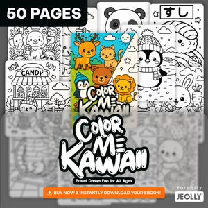 50 Cute Printable Pages, Kawaii Coloring Book PDF – Pastel Style for Kids & Adults, Instant Download Fun Coloring Activities