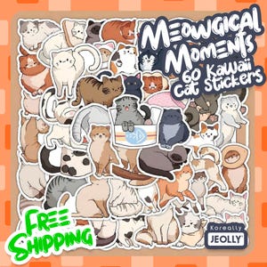 60 stickers chats kawaii, style anime mignon, vinyle imperméable, parfaits pour la tenue d'un journal, le scrapbooking et les travaux manuels, agendas, travaux manuels