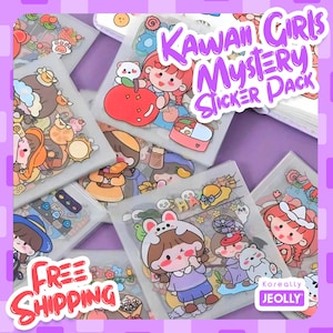 Kawaii Girl Sticker 20 Cards Pack – 80+ adesivi carini casuali, senza ripetizioni, PET impermeabile per journaling, scrapbooking e artigianato