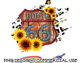 Route 66 PNG/Sublimeringsmall/Digital nedladdning direkt/Leoparddesign/T-shirts/Muggar/Tumblers/Klistermärken/Tryck/. Kommersiellt bruk