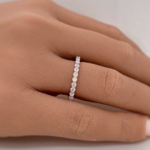Natural Ethiopian Opal Full Eternity Band Ring, Minimalist Solid 14k Yellow Gold Wedding Gift Band, Handmade Jewlery Anniversary Gift Ring