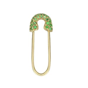 14k Massivgold Echter Tsavorit Sicherheitsnadel Ohrring Einfach zu tragen Baumeln Ohrring Minimalistischen Schmuck Tsavorit Sicherheitsnadel Ohrringe -NTSPDE001