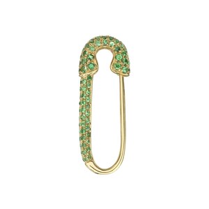 Genuine Natural Emerald Dangle Safety Pin Earring Minimalist Solid 14k Yellow Gold Ear Wire Easy to Wear Safety Pin Earring - NESPDDE001