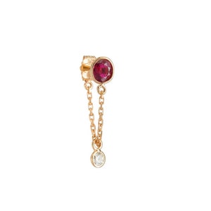 Genuine Mines Natural Ruby & Diamond Dangle earring Short Gold Chain Earring Minimalist Jewelry Solid 14k Yellow Gold Dangle Diamond Earring