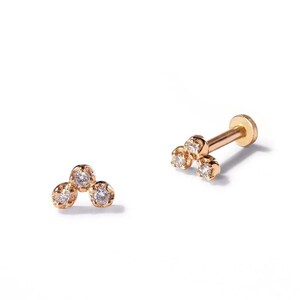 Pendientes pequeños de oro amarillo macizo de 14 k con diamantes naturales auténticos, joyería minimalista de oro, pendientes de diamantes macizos, regalo para ella
