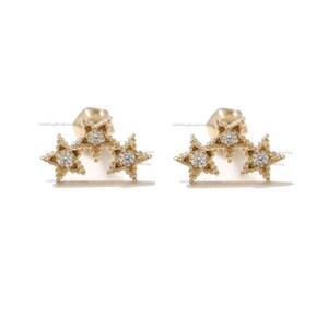 Brincos de cartilagem com detalhes em diamante genuíno, minúsculos brincos de estrela tripla em ouro maciço 14k, brincos delicados de diamante, brincos de presente diários