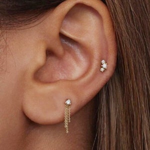 Genuine Mines Natural Diamond Tiny Studs Drop Gold Chain Earring Minimalist Gold Jewelry Solid 14k Yellow Gold Diamond Studs Earring Gift