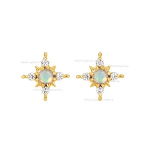 Tiny Star Earrings, Mini Earrings, 14k Gold Star Studs, Opal Gemstone, Tiny Celestial Earrings, Minimalist Earrings, Third Piercing Stud