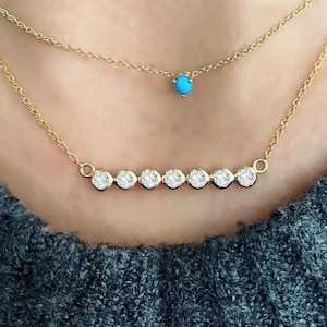0.77 Ct Pave Diamond Bar Necklace for Women, 14k Solid Gold Dainty Bar Diamond Charm Necklace for Women, Diamond Wedding Bridal Jewelry