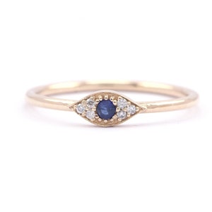 Dainty Evil Eye Stacking Ring, 14k Solid Gold Evil Eye Ring, Diamond Evil Eye Wedding Gift Ring, Protection Evil Eye Ring, Evil Eye Ring