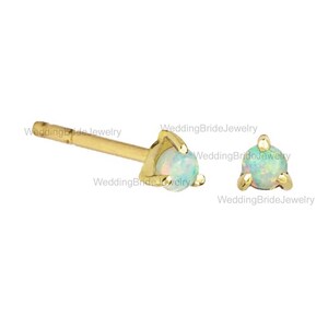 14k Solid Yellow Gold White Ethiopian Opal Tragus Stud Earring Minimalist Jewelry Opal Birthstone Mini Studs Fine Jewelry Christmas Gift