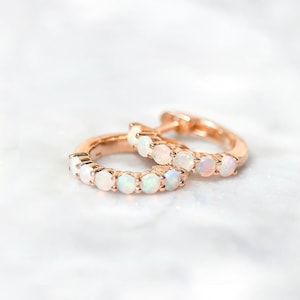 Natural Ethiopian Opal Dainty Hoops Earring, Half Band Opal Earring, Minimalist Jewelry 925 Sterling Silver Earring, Wedding Gift Earrings