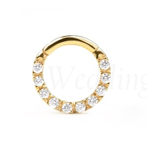Daith Piercings Septum Round Clicker 14k Solid Gold Natural Diamond Cartilage Clicker Earrings, Ear Nose Ring Helix Rook Tragus Body Jewelry