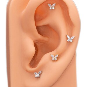 14k Solid Yellow Gold Moissanite Studs  Butterfly Tiny Studs Birthday Gift Minimalist Earrings Fine Jewelry For Mini Studs Christmas Gift
