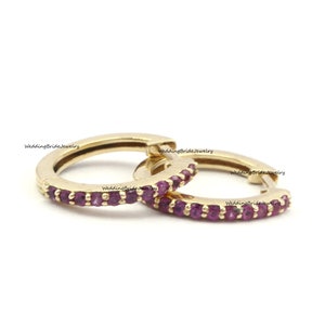 Aros de rubí natural, pendientes de oro macizo de 14 kt, joyería para el día a día, piedra de nacimiento de julio, pendientes apilables, aros de hélice