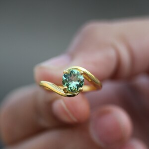 14k Solid Gold Jewelry Vintage Green Tourmaline Ring, Handmade Minimalist Jewelry Excellent Cut Natural Green Tourmaline Wedding Gift Ring