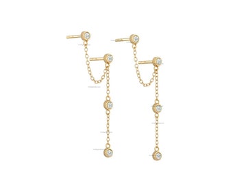 Pendiente colgante de diamante amarillo de oro macizo de 14 k, joyería minimalista, pendiente de diamante genuino, joyería para mujer, pendiente colgante, pendiente de gota.
