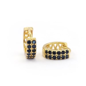 Genuine Natural Black Diamond Hoops Huggie Earring Gift For Her Solid 14k Yellow Gold Handmade Earring Women Gift Earring Christmas Gift