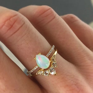 Natural Ethiopian Opal Ring, Minimalist Solid 14k Yellow Gold Genuine Diamond Wedding Gift Ring, Handmade Jewlery Anniversary Gift Ring