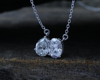 2.05 Ct Toi et Moi Lab Diamond Necklace by Wedding Jewelry, Oval-Pear Cut High Quality D/VVS-1 Genuine Lab Grown Diamond Toi Et Moi Necklace